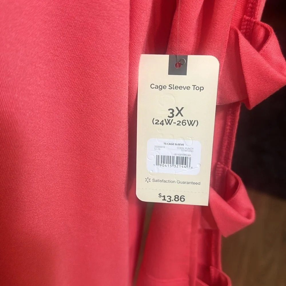 Coral Punch Top by Terra & Sky with Openings in Sleeves - 3X - Picture 6 of 9